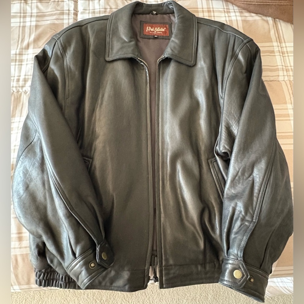 J. Park Mens Leather Bomber Jacket XL Full Zip Soft Leather
